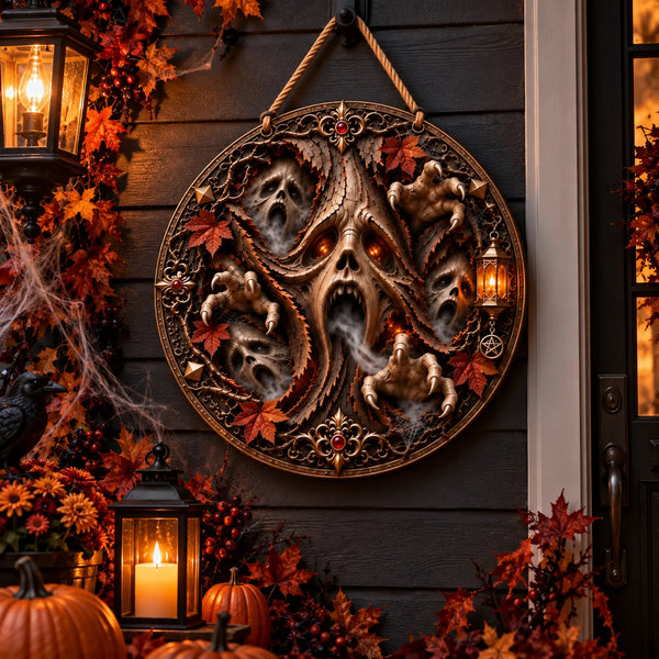 Hollow Chorus - Carved-Look Haunt Relief Round Wood Sign - main